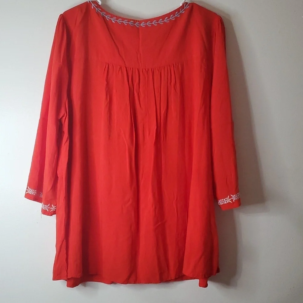 Andree By Unit Womens Plus Size BoHo Embroidered Spring Summer Blouse Top 1X - Picture 7 of 9